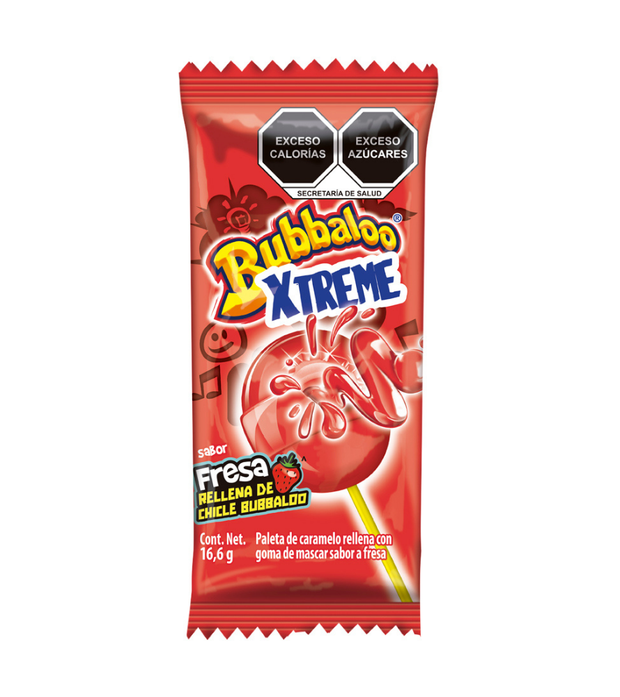 [611031] Paleta Fresa Bubbaloo Xtreme 16.6g